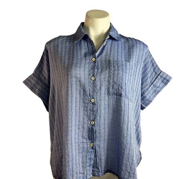 Madewell Daily Shirt in Textural Stripe Shirt in Linear Ditsy Dobby Navy - Picture 9 of 15